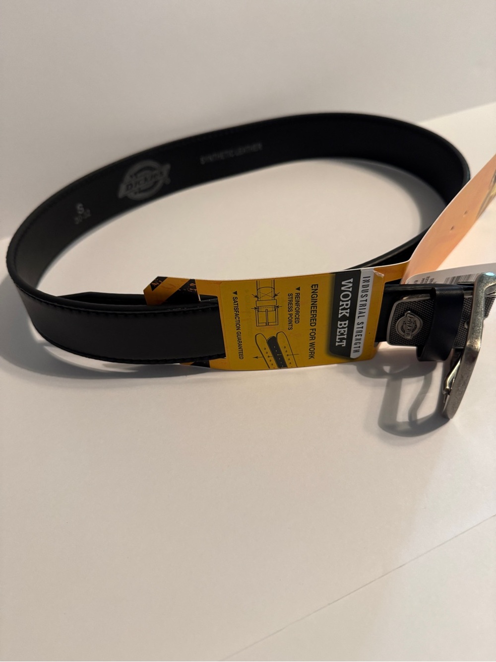 Dickies Black Leather Work Belt with Silver Buckle